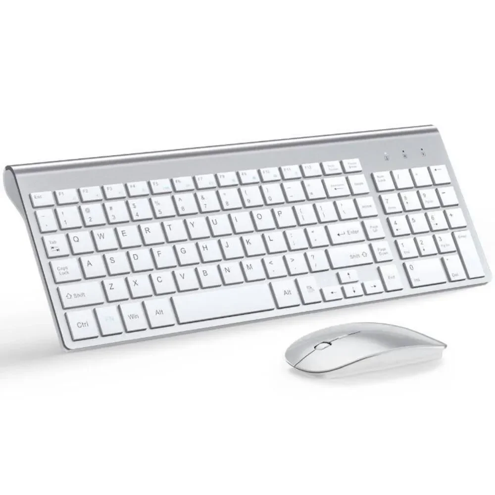 TopMate Wireless Keyboard and Mouse Combo Ultra Slim Silent Silver White